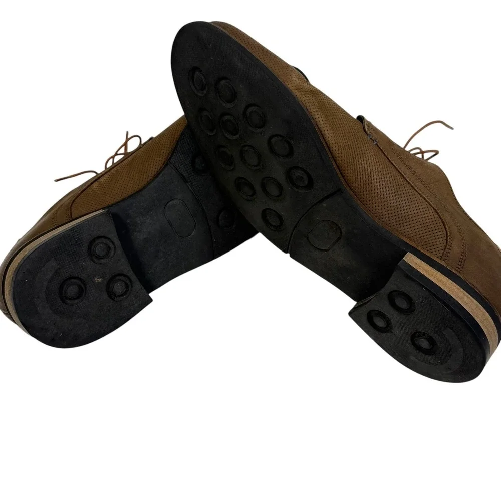 Dr Scholls Mens Weekly Taupe Brown Leather Oxford Shoes Sz 12 Perforated‎